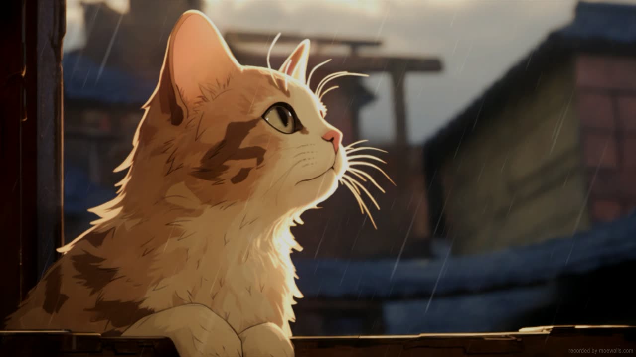 Cat Watching Rain live wallpaper for Mac