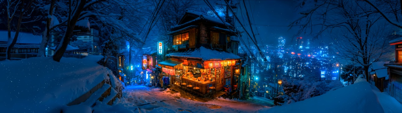 Snowy Night Lofi City Ultrawide live wallpaper for Mac