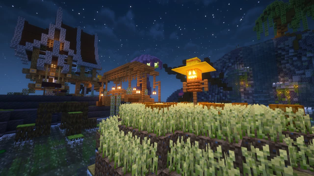 Minecraft Night Village live wallpaper for Mac