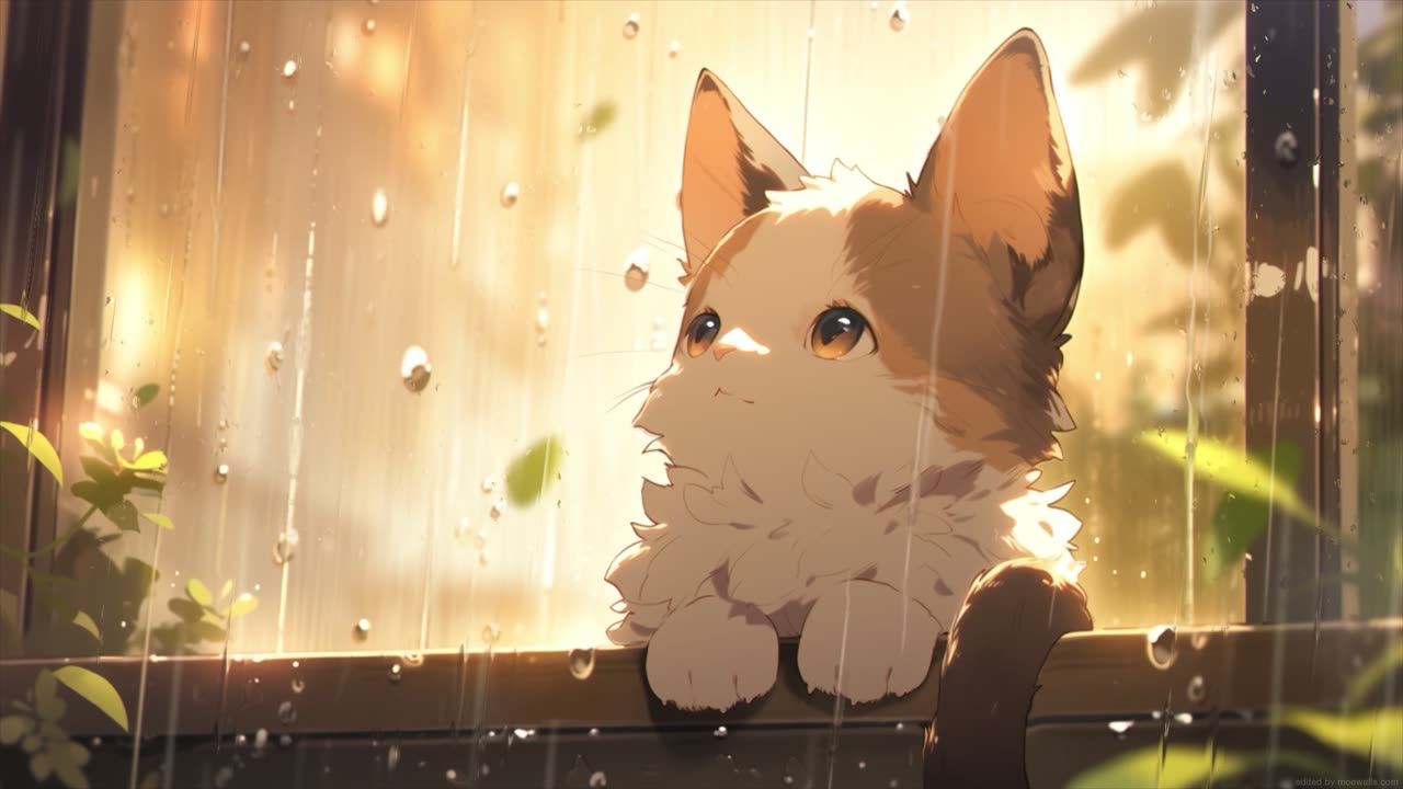 Kitten Watching Rain live wallpaper for Mac