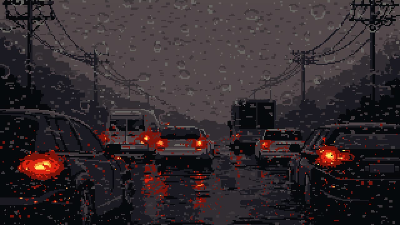Traffic In Rain Pixel live wallpaper for Mac