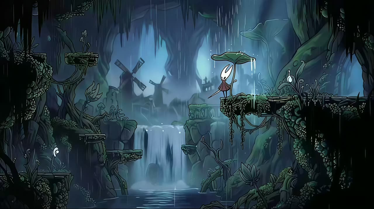 Hollow Forest Waterfall With Knight