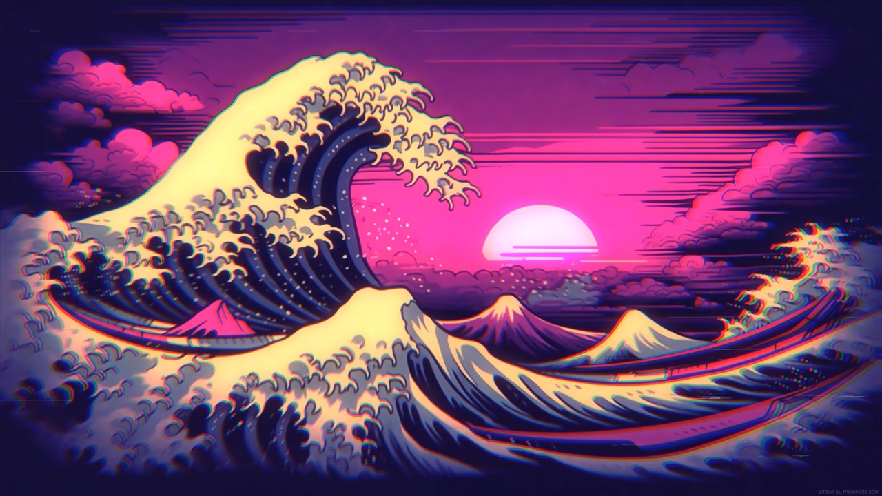 Synth Waves Kanagawa live wallpaper for Mac