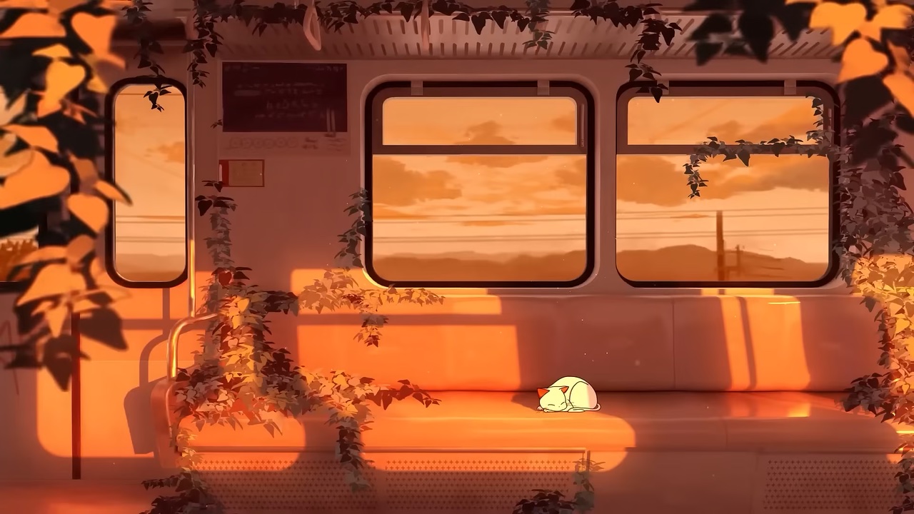 Sleeping Cat on a Train