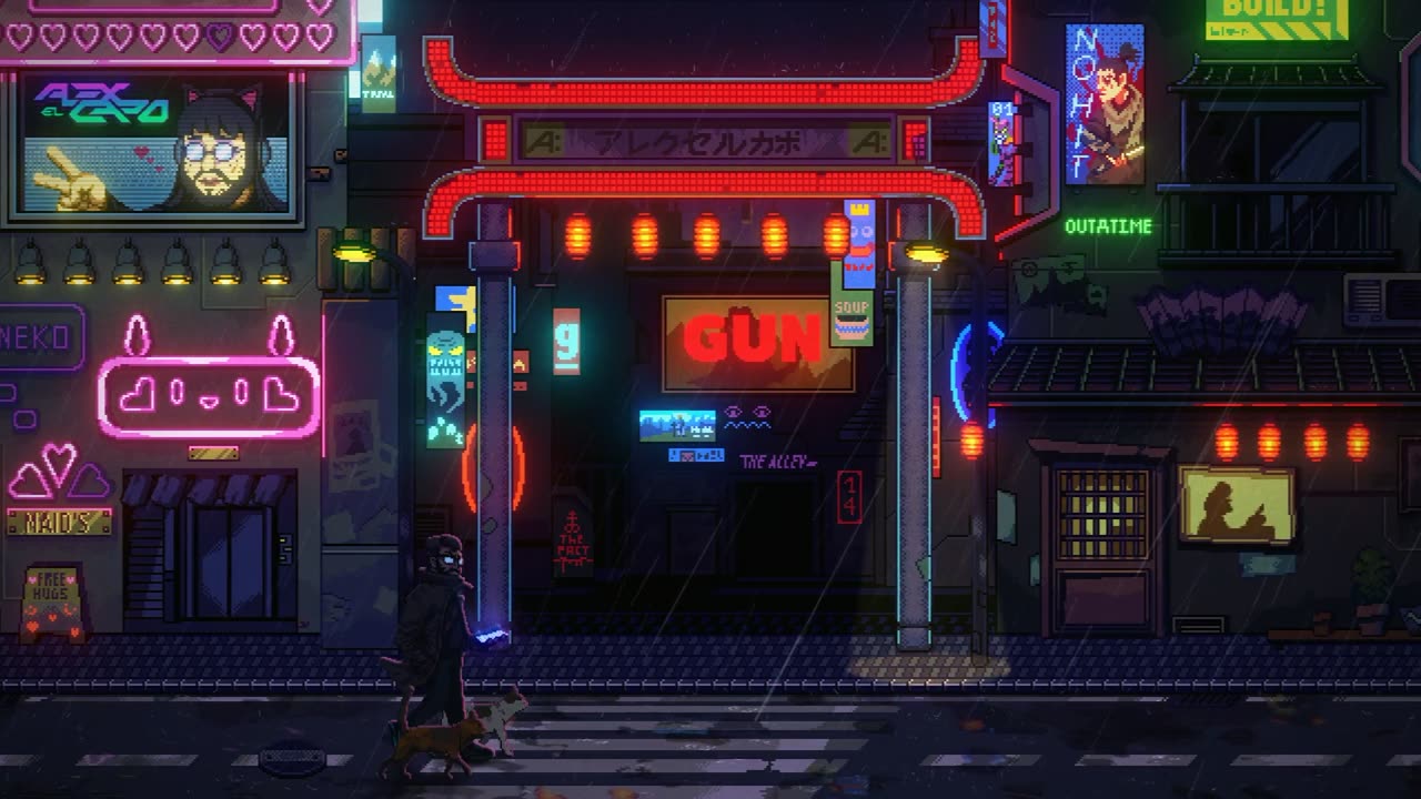 Night Walk Cyberpunk City Pixel