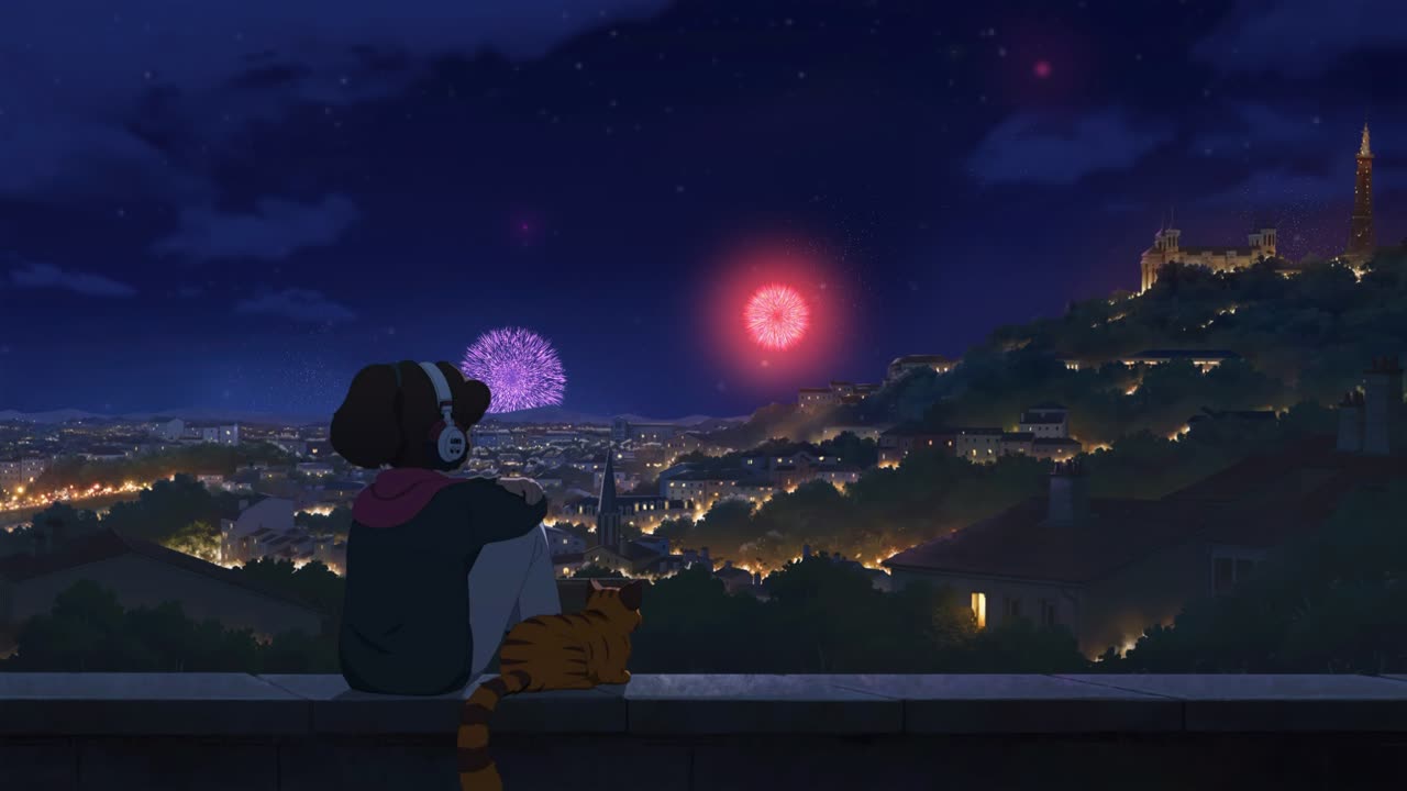 Lofi Fireworks With Cat